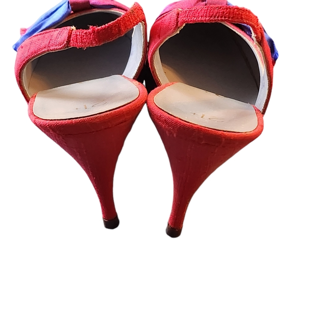 Vintage Palizzio Merlin Blue/Red/Purple Plaid Fabric Slingback Heels Size 8.5AA - Picture 8 of 12